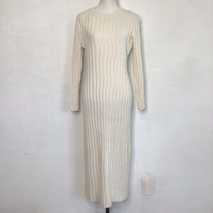 NWT- Petal & Pup Women Elegant Warm Ivory Ribbed Knit Crochet Sweater Dress L